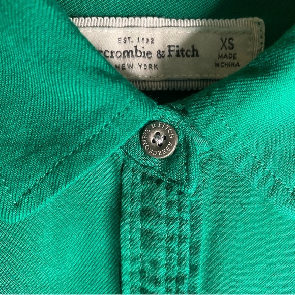 Abercrombie & Fitch Long Sleeve Lace Shoulder Emerald Green Y2K Button Shirt XS - Picture 4 of 10